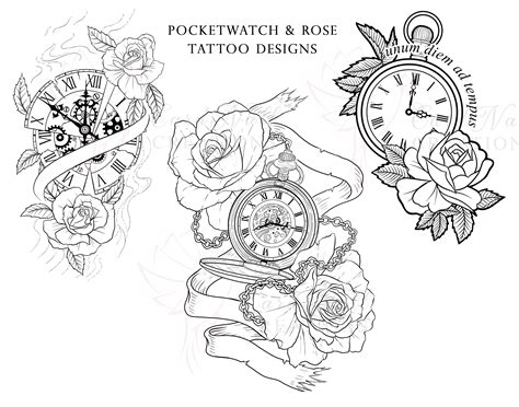 fake pocket watch tattoos|2 pocket watch tattoo stencils.